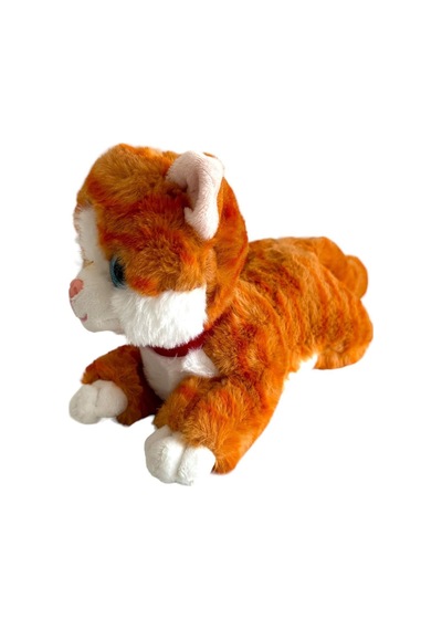 Sesli Yatan Miyavlayan 25 Cm Peluş Kedi Oyuncak - Turuncu Turuncu