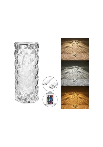 Hl-004rgb Kristal 5v Şarjlı Masa Lambası Led Dokunmatik 16 Renkli Akrilik Kristal Buzbeyaz
