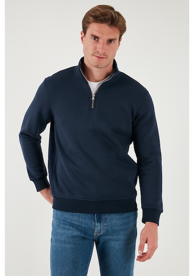 Buratti Pamuklu Regular Fit Yarım Fermuarlı Dik Yaka Erkek Sweat 59052592 Koyu Lacivert
