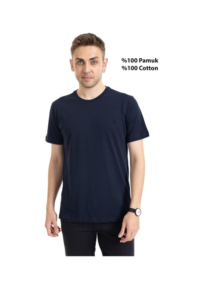 Erkek Yuvarlak Yaka %100 Pamuklu Yüksek Kalite Regular Kalıp Düz Basic T-shirt 212 - Lacivert Bordo