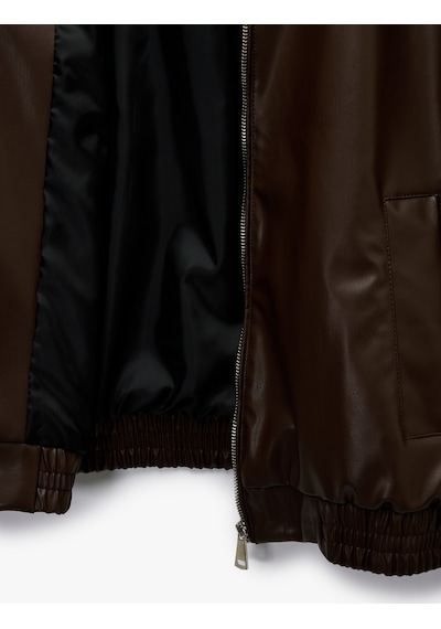 Koton Klasik Yaka Cepli Fermuarlı Suni Deri Oversize Bomber Ceket Kahverengi 6wal20150ıw Kahve Koton Klasik Yaka Cepli Fermuarlı Suni Deri Oversize Bomber Ceket Kahverengi 6wal20150ıw Kahve