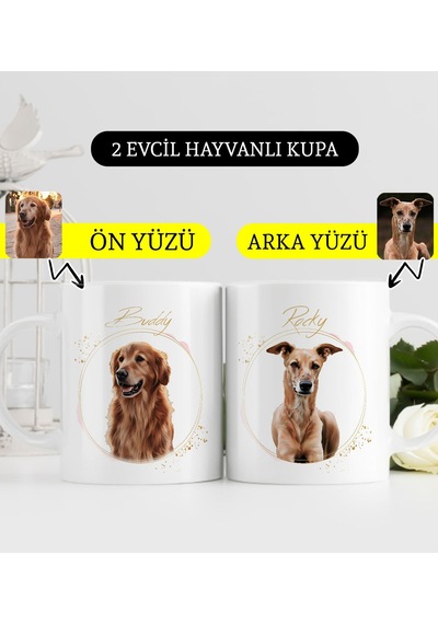 Bk Gift Kişiye Özel İki Evcil Hayvan Karikatürlü Beyaz Kupa Bardak-4, Arkadaşa Hediye, Sevgiliye Hediye Kobitmeyencom33910 Bk Gift