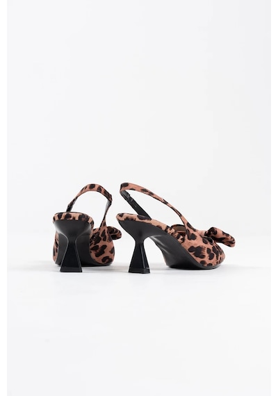 Trendella Leopar Fiyonklu Kitten Topuklu Slingback Kadın Ayakkabı Tr08ms24d Siyah