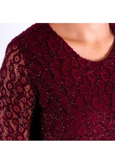 Nidya Moda Büyük Beden Kadın Bordo Dantel Abiye Elbise-4036Yb Bordo