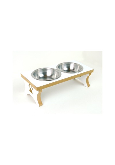 Ahşap Çelik Kaseli Kedi- Köpek Mama Ve Su Kabı Stantı-2 350 Ml.