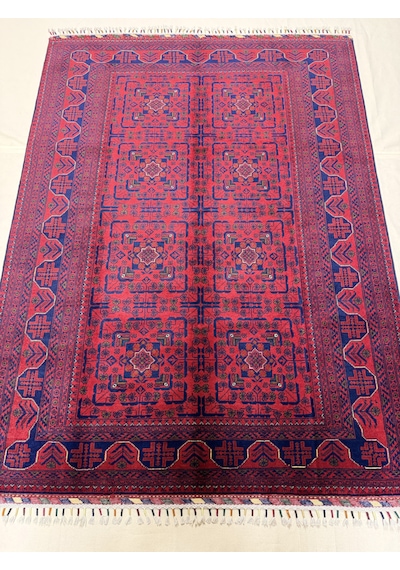 El Dokuma Afgan Halı 100% Yün Kök Boya Elsanat Eseı İle Harıka Yildiz Desenlı Kırmızı