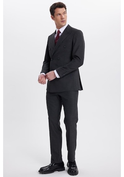 Tudors Erkek Slim Fit Sivri Yaka Çizgili Kapaklı Cepli Antrasit Takım Elbise-41961