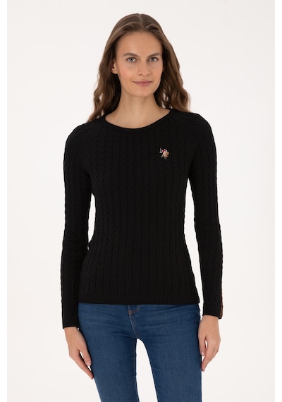U.S. Polo Assn. Kadın Siyah Bisiklet Yaka Basic Kazak 50307728-VR046
