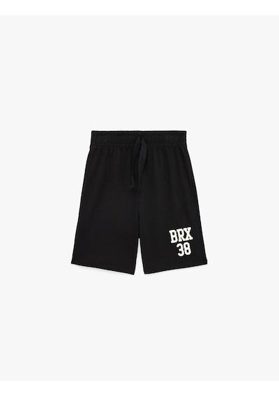 Koton Beli Bağcıklı Baskılı Pamuklu Şort Siyah 6skb40126tk