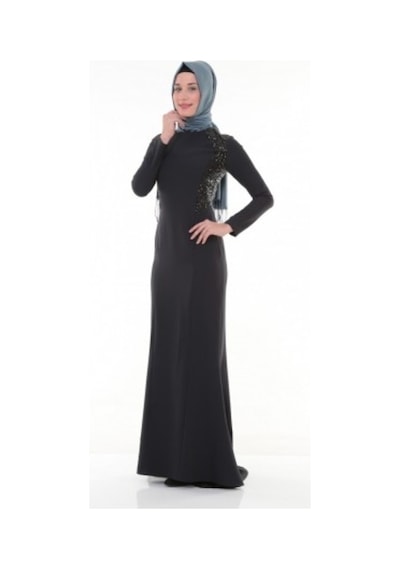 Nidya Moda Kombinli Lacivert Elbise-4048Pl Lacivert