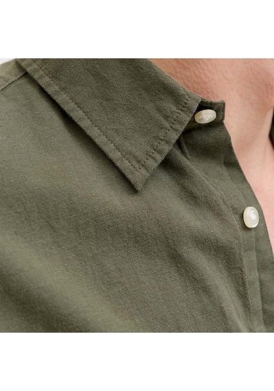 Jack & Jones Jack Jones Kısa Kol Gömlek Breeze Linen Blend Haki