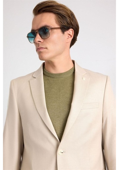 Süvari Bej Slim Mono Yaka Torba Cep 6 Drop Klasik Ceket Ct2021600427-bj3