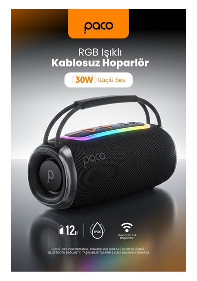 Dossimo Paco 30w Güçlü Ses Bt Aux Usb Tf Card Çoklu Bağlantılı Suya Dayanıklı Speaker Hoparlör Ses Bombası