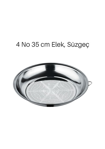 4 No 35cm Klasik Süzgeç, Kevgir Seti Paslanmaz Çelik Salça Kevgiri, Elek Gri