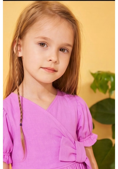 Esila Kids Kız Çocuk Elibse Flam Pamuk İnce Yazlık Elbise Lila