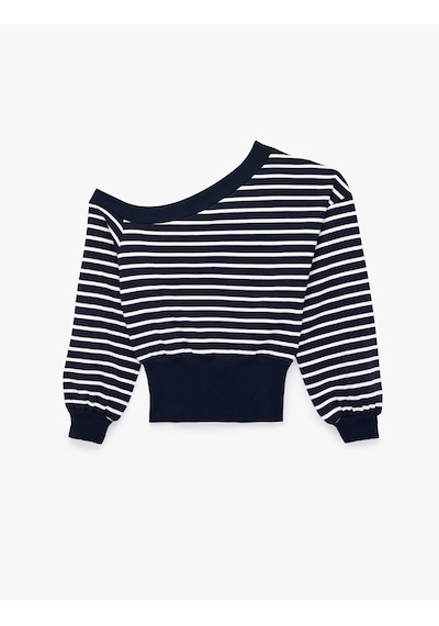 Koton Rahat Kalıp Kayık Yaka Uzun Kollu Çizgili Crop Sweatshirt Lacivert Çizgili 7wal10259ık Koton Rahat Kalıp Kayık Yaka Uzun Kollu Çizgili Crop Sweatshirt Lacivert Çizgili 7wal10259ık
