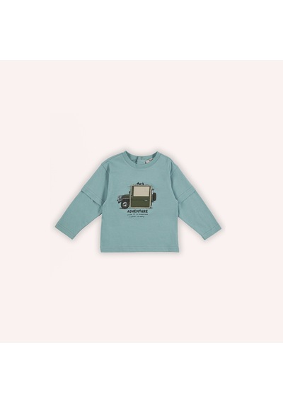 Panço Erkek Çocuk Baskılı Uzun Kollu T-shirt Haki Mint