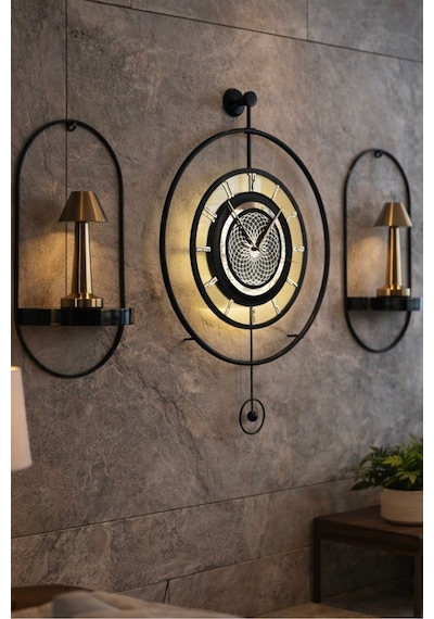 Metaquartz Aksesuar Siyah - Çark Pırlanta - Modern Dekoratif Metal Duvar Saati Siyah