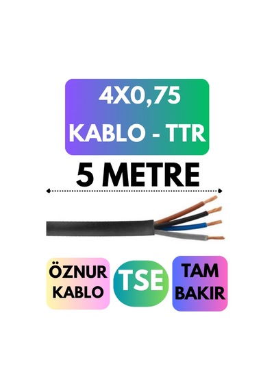 Öznur 4x0,75 Ttr Kablo Metre Seçenekli Siyah - 5 Metre