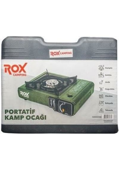 Rox Camping 0188 Tekli Portatif Kamp Ocak - Haki Yeşil, Rüzgarlıklı, Ekstra Gaz Girişli