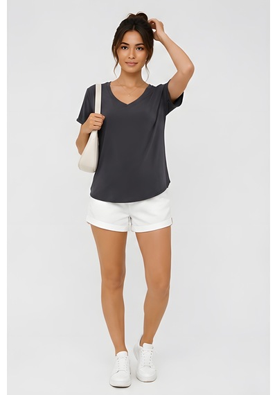 Lili Woman Kadın Relax Fit V Yaka Basic T-shirt K.4780 Antrasit
