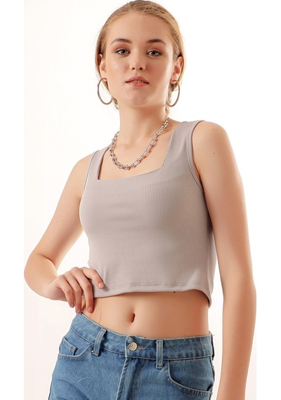 Bigdart 0435 Fitilli Crop Bluz - Gri 001
