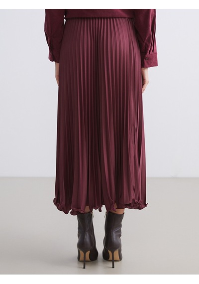Lcw Modest Bordo Beli Lastikli Şifon Pileli Etek
