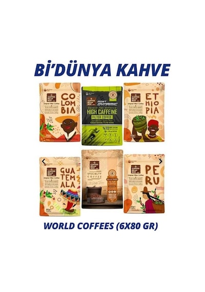 Altın Telve Coffee Bean Box Bi'dünya Filtre Kahve World Coffees 80'ler 6 x 80 G