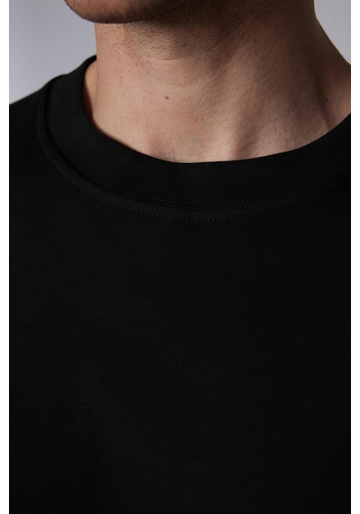 Tudors Unisex Oversize Geniş Kesim Pamuklu Yumuşak Dokulu Basic Bisiklet Yaka Siyah Tişört-30843-siyah Siyah