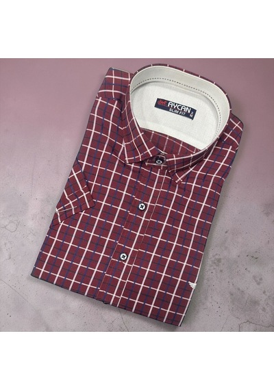 Eren Style Linen Keten Klasik %100 Cotton Kısa Kollu Terletmeyen Gömlek Kırmızı