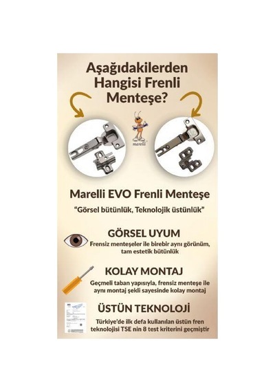 Marelli Evo Star Tipi Frenli Pistonlu / Stoplu / Hidrolikli Dolap İçin Menteşe Yavaşça Kapar Diğer