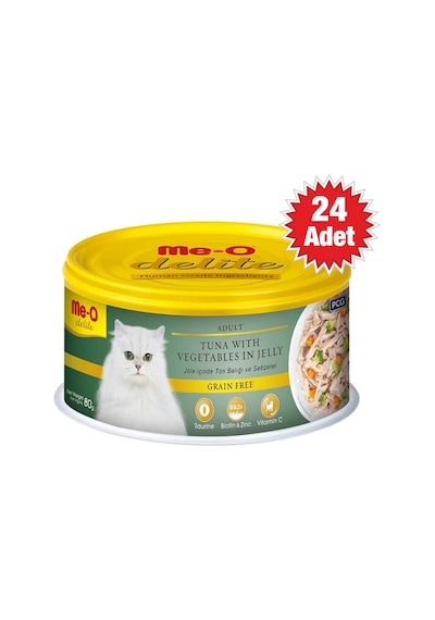 Me-O Delite Ton Balıklı Sebzeli Jöleli Konserve Yetişkin Kedi Maması 24 x 80 G