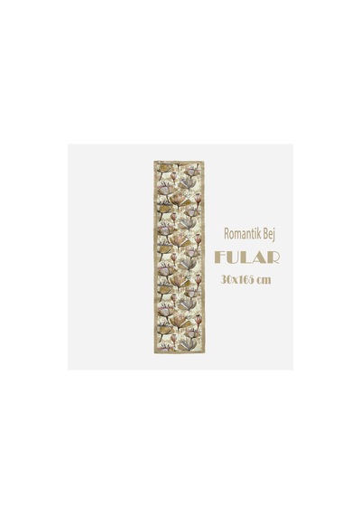 Romantik Bej Desen Kadın Saten Fular 30x165cm Çok Renkli