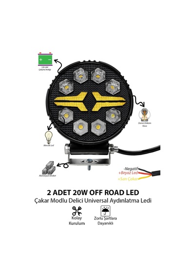 Off-road Yuvarlak Led Çalışma Lambası 2 Adet 20w -selamlamalı Gündüz Led Flash Mod & Delici Işık