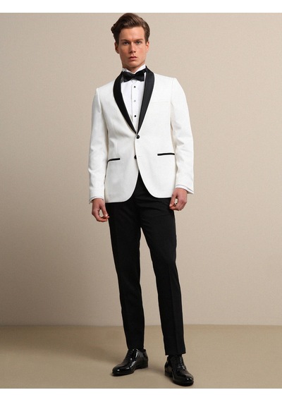 Kip Ekru Düz Slim Fit Şal Yaka Dokuma Smokin Takım Elbise Çok Renkli