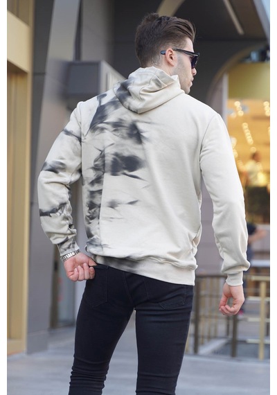Madmext Bej Baskılı Kapüşonlu Sweatshirt 5897 Bej