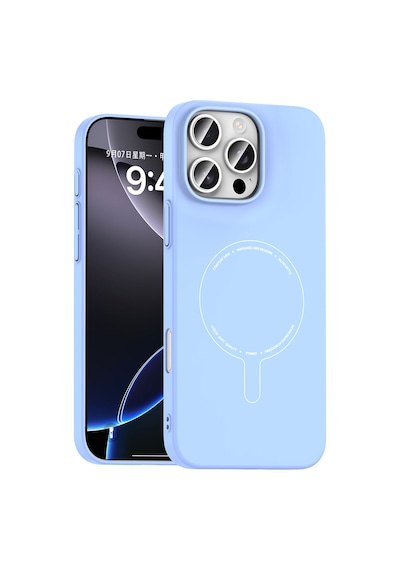Maks Technology iPhone Uyumlu 16 Pro Kılıf M-safe Şarj Özellikli Kamera Korumalı Mkst Elio Sert Pc Kapak - Açık Mavi