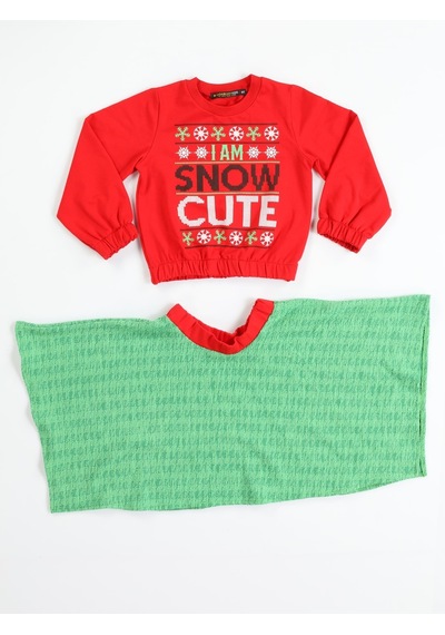 Casabony Snow Cute Kız Çocuk Etek + Sweatshirt Takım-kırmızı Kırmızı