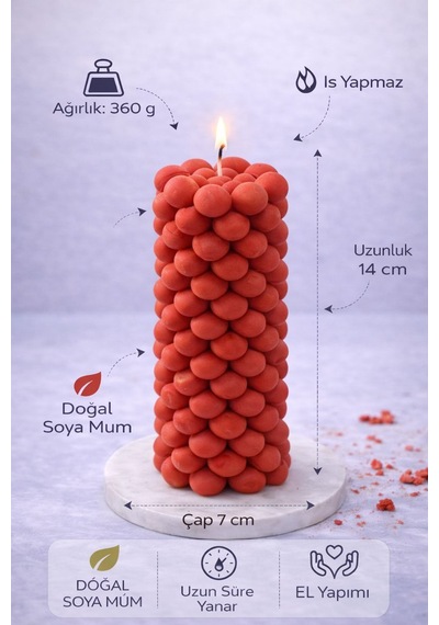 Soya Mum,dekoratif Lüks & El Yapımı Doğal Mum,uzun Yanma Süreli Ev Hediyesi,ev Süsü Kırmızı 360 G Kırmızı
