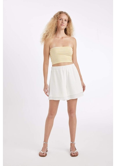 Defacto Regular Fit Normal Bel Kısa Paça Keten Karışımlı Şort D3989AX24HSWT32 Beyaz