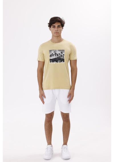 Rowinger Bisiklet Yaka Rahat Kesim Yumuşak Dokulu Ön Baskılı Kısa Kollu Tişört Olive