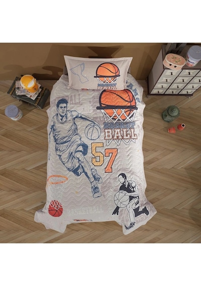 Clasy Ranforce %100 Pamuk Tek Kişilik Dört Mevsim Set Basketball V1 Bej