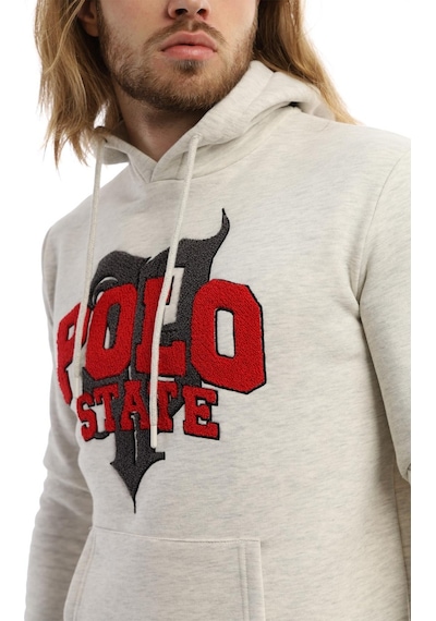 Polostate Erkek Polo State Süzine Nakışlı Kapüşonlu Sweat Kar Melanj