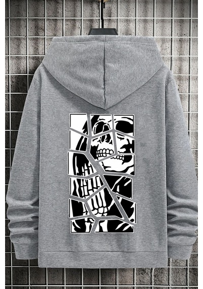 Uyguntarz Unisex Skullcracked Baskılı Sweatshirt Gri