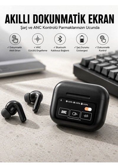 Kablosuz Bluetooth Kulaklık Ekranlı Uzun Şarj Süreli Anc Destekli Renkli 84504365