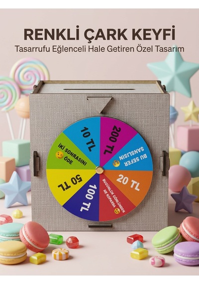 Birikim Kutusu Şans Çarklı Tasarruf Oyunu Eğlenceli Hedef Kumbarası