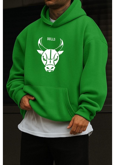 Benroma 3 İplik Penye Chıcago Bulls Baskılı Sweatshırt Yeşil