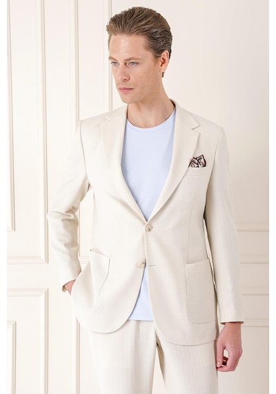 Efor Comfort Fit Çift Yırtmaç Balıksırtı Dokuma Pamuk Casual Bej Ceket C 672 Bej