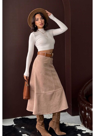 Verymoda Süet Uzun Etek F2004 Vizon