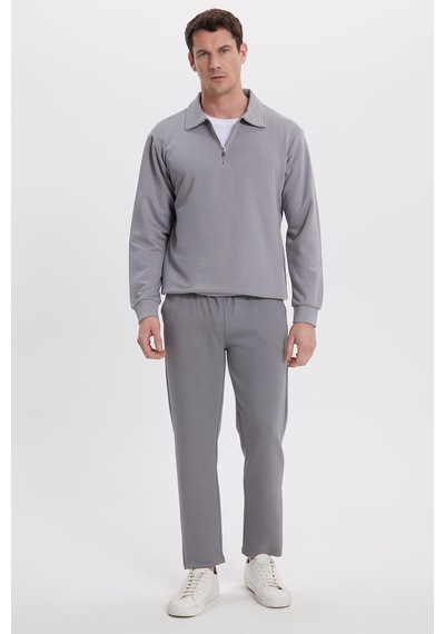 Tudors Erkek Slim Fit Dar Kesim Beli Bağcıklı 3 Cepli Geniş Paça Açık Füme Eşofman Altı-41906 Açık Füme